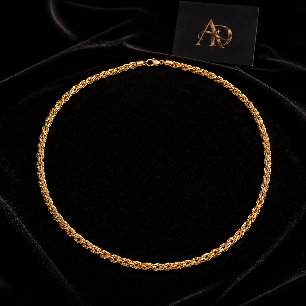 AUREO_HOME | Cadena Rope Signature — 2 a 6 mm | Dorado | Logo Aureo District