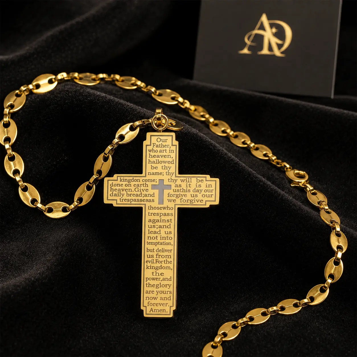Colgante Crucifijo Aureo — Acero Inoxidable — Modelo B · Coffee · Dorado