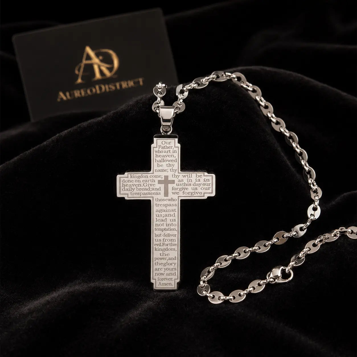 Colgante Crucifijo Aureo — Acero Inoxidable — Modelo B · Coffee · Plateado